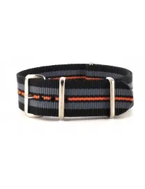 BRACELET NATO NOIR GRIS ORANGE - NATO NYLON