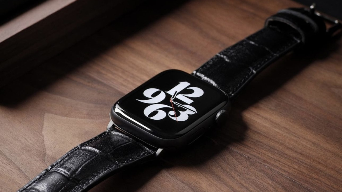 Bracelet Montre Alligator Noir Ton/Ton Apple Watch Noir