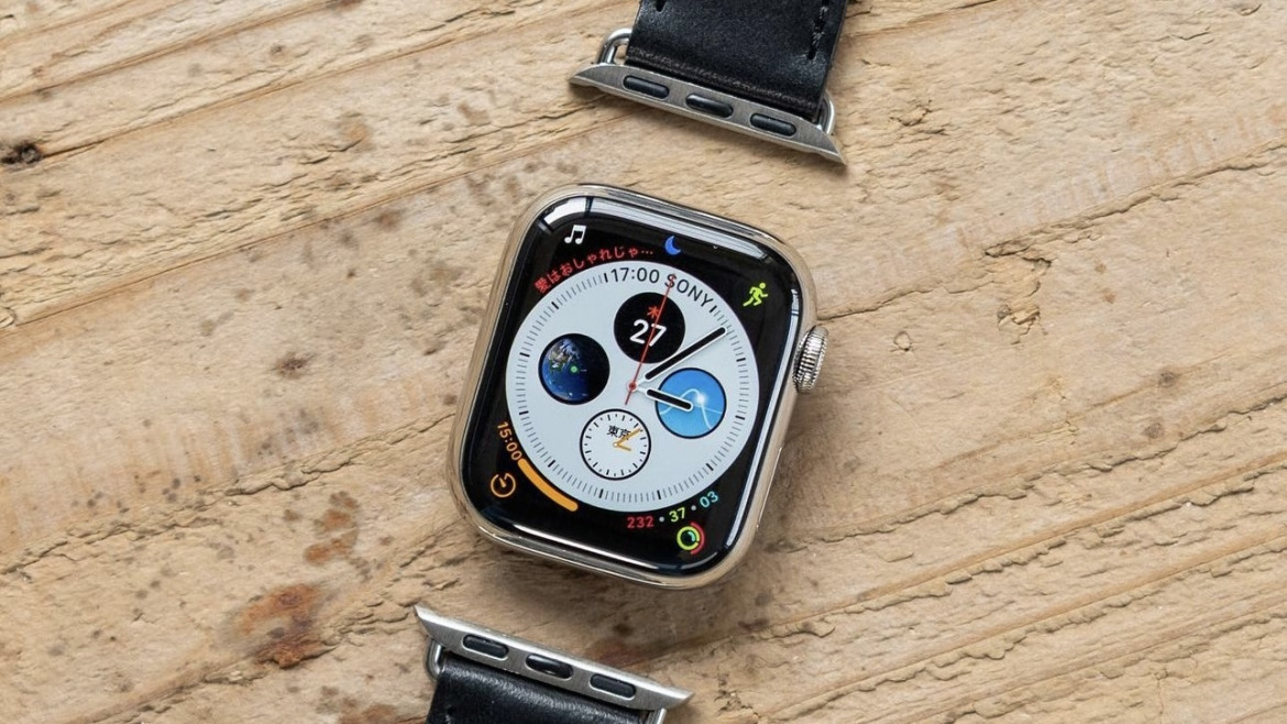 Bracelet montre Veau Sellier Noir Ton/Ton Apple Watch Acier