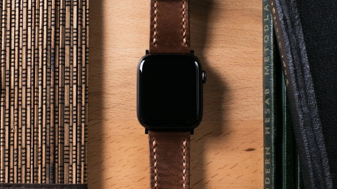 Bracelet montre Veau Vintage Marron Apple Watch Noir